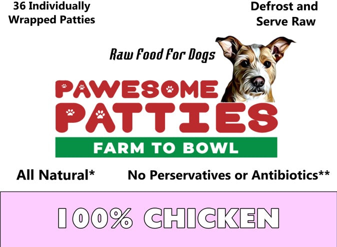 100% Chicken Dog Food - Raw Patties