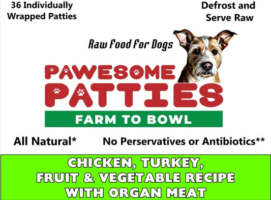 Chicken, Turkey, Fruit and Vegetable Recipe with Organ Meat Dog Food - Raw Patties